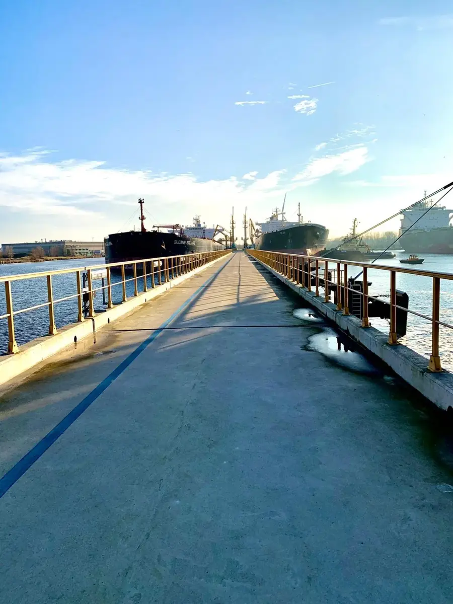 A bridge over water with a ship on it.